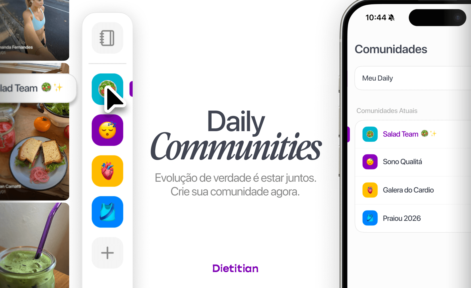 Tela do Dietitian mostrando as comunidades no Daily