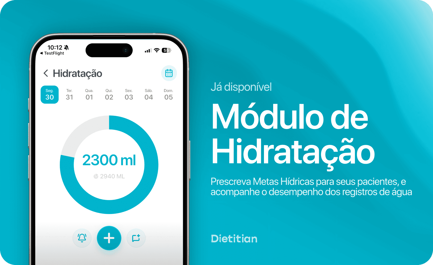 Tela do Dietitian mostrando o módulo de prescrição de hidratação
